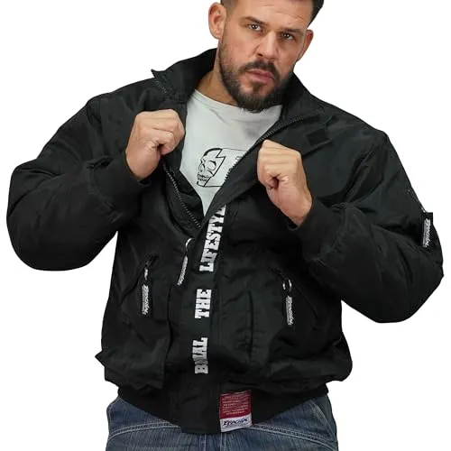 Brachial Premium Herren Fliegerjacke City Schwarz L - Funktionsjacke für Bodybuilder mit geräumigem Schnitt, höchstem Tragekomfort und stylischen Details für den perfekten Look.