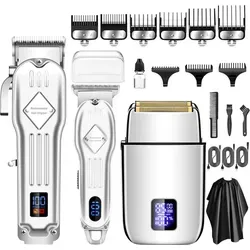 Profi Haarschneidemaschine Silber - Multifunktionales Haarschneider Kit - Elektrische Rasierer mit USB-Schnellladung und LCD-Display, ideal für präzises Trimmen und Rasieren, wasserdicht und leise für ein angenehmes Erlebnis.