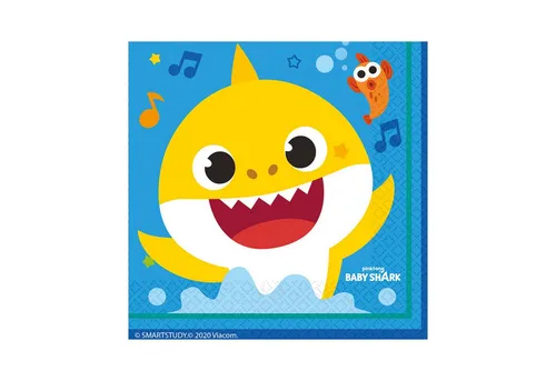 Amscan Papierserviette 'Baby Shark', Servietten 16Stk./33x33cm