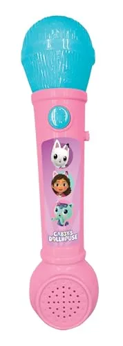 Lexibook, Gabby’s Dollhouse, Leuchtendes Mikrofon für Kinder, musikalisches Spielzeug, eingebauter Lautsprecher, Lichteffekte, Demo-Melodien enthalten, Rosa/Blau, MIC80GDH