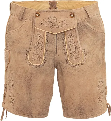 Spieth & Wensky Shorts Fay mit Bändern am Beinabschluss - Stylische Shorts aus 100% Leder in Beige/Braun, ideal für festliche Anlässe. Strapazierfähig und mit modischen Bändern am Beinabschluss für einen besonderen Look.