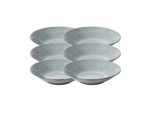 Broste Copenhagen Teller-Set NORDIC SEA, 22,5 cm, Set 6 - Teller-Set aus Steingut für Suppen, Eintöpfe und Pasta. Jedes Stück ist ein handgefertigtes Unikat mit einzigartigen Farbverläufen, inspiriert von der nordischen Landschaft.