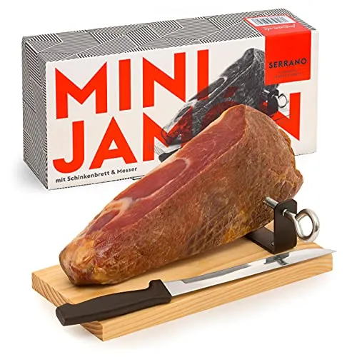 MINI-JAMON SERRANO von jamon.de | Geschenkkarton mit Holzständer und Schinkenmesser