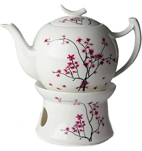 Dekomiro TeaLogic Cherry Blossom Tekanne 1L mit passendem Stövchen und Glasrieinigungstuch gratis