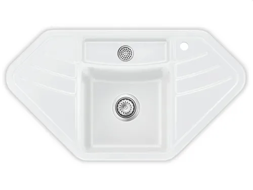 Systemceram Vega Eck Polar Keramikspüle mit Handbetätigung von systemceram