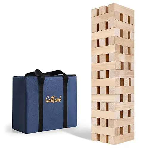 GOTHINK Riesen Wackelturm Spiel Holz Stapelturm Builds Von 1.5m，51pcs Holzklötze Stacking Game, mit Tragetasche, Jumbo-Blöcke Outdoor Indoor Game Toy Gift für Kinder und Erwachsene