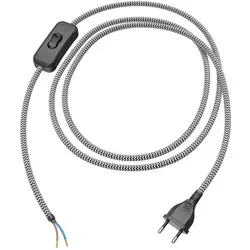 Ledscom Eurostecker Typ C mit Textilkabel, 2 m, schwarz-weiß - Kabel & Leitungen – 2 m textilummanteltes Kabel mit integriertem Schalter für individuelle Beleuchtungsgestaltung und elegantes Design.