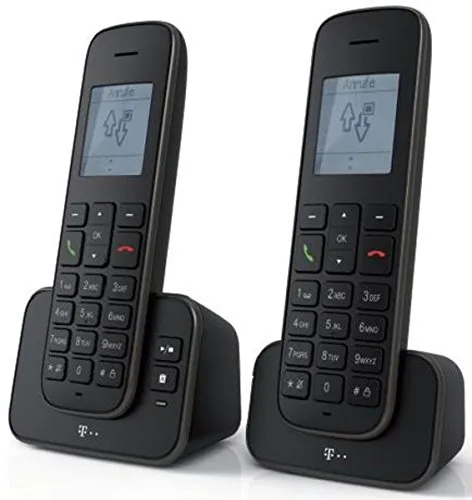 Telekom Sinus A207 DUO Schnurlostelefon mit AB schwarz - analoges DECT Telefon mit Anrufbeantworter und zusätzlichem Mobilteil, Blauer Engel