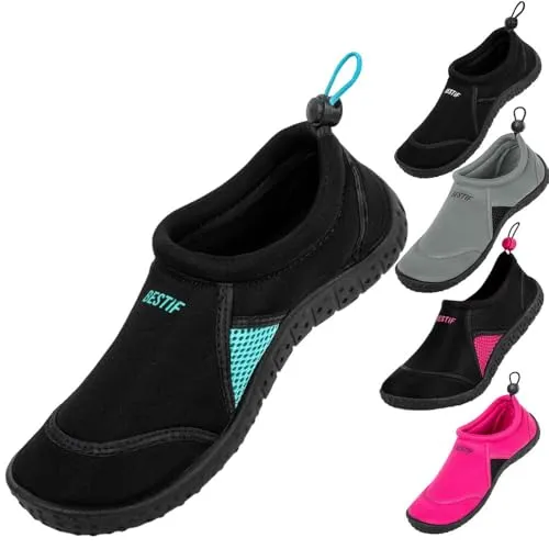 Badeschuhe Damen Neoprenschuhe Wasserfest Schwarz-Türkis