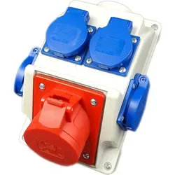 RoadEu Steckdosenverteiler - CEE Steckdose 16A mit 4x Schuko 230V - Steckdosen & Zubehör - Robuster Baustromverteiler IP44 für Innen- und Außenbereich, sicher und vorverdrahtet mit europäischen Komponenten.