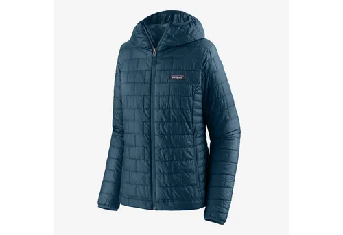 Patagonia Women's Nano Puff Hoody - Ultraleichte Kunstfaserjacke in Blau - Kunstfaserjacke für alpine Touren, Gr XL; Highlights: Kapuze, isolierend, winddicht und ultraleicht mit PrimaLoft; ideal für Skitouren und Hochtouren.