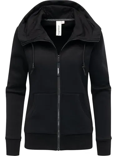 Ragwear Damen Sweatjacke Trainingsjacke Sportjacke mit hohem Kragen und Kapuze Neskia Zip Black Gr. XS