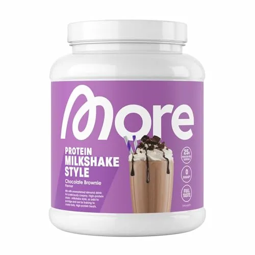 MORE Protein Milkshake, Chocolate Brownie, 600 g, Mix aus Whey Konzentrat und Casein ideal zum Muskelaufbau und -erhalt, mit Laktase - made in Germany