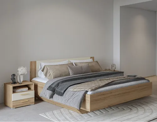 Schlafzimmer Set inkl. Lattenrost 180x200 cm Liegefläche in Eiche mit beige VARESE-83
