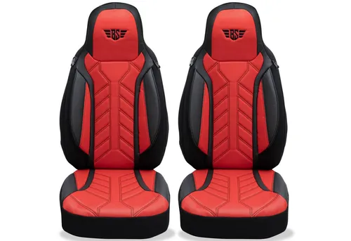 BREMER SITZBEZÜGE für Peugeot Boxer Typ 250 (DPL502) - 2-teiliges Set in Schwarz/Rot für Fahrer- und Beifahrersitz. Atmungsaktives Kunstleder, pflegeleicht und passend für Fahrzeuge mit oder ohne Sitzheizung und Seitenairbags.