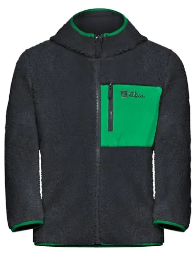 Jack Wolfskin ICE Curl Hood Jacket K phantom / green (6367) - Funktionsjacken für aktive Kinder, kuschelige Fleece-Jacke mit atmungsaktivem, schnelltrocknendem Material und fest verbundener Kapuze für optimalen Schutz bei jedem Abenteuer.