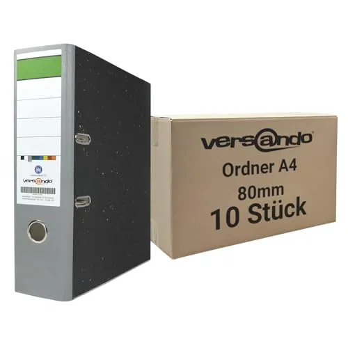 versando 10x breiter Premium Ordner DIN A4 Rücken 8cm Aktenordner Ringordner - Blauer Engel zertifiziert - grau