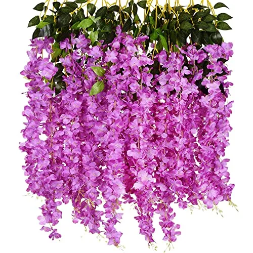 NITAIUN 12 Stück Künstliche Glyzinien Blumen, Fake Wisteria Vine Kunstpflanzen Hängende Blauregen Seidenblumen Girlande für Hochzeit Garten Wand Party Home Dekor, Gefälschte Blumen Rebe (Lila)