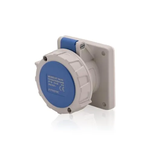 Intratec CEE Starkstrom Einbausteckdose gerade, 16 A, 3-polig – Industriestecker für Innen- und Außenbereich, Einspeisesteckdose IP67, 230 V, SB, RoHS, Reach, Blau/Grau