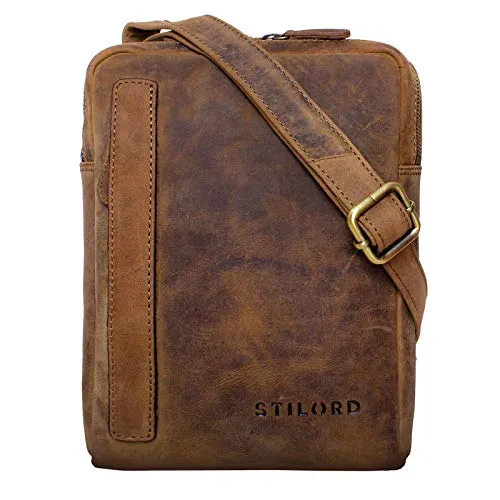STILORD John Kleine Herren-Tasche Ledertasche Vintage 8,4 Zoll Tablettasche Umhängetasche Männer Schultertasche mit Reißverschluss Leder Farbe:mittel - braun
