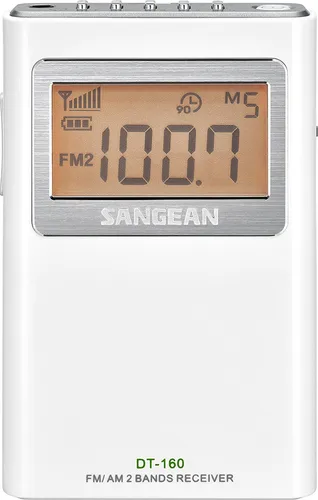 Sangean DT-160 Pocket Radio - Tragbares FM/DAB+ Radio in Weiß - Wecker und tragbares Radio in einem, mit digitalem Tuner und 15 voreingestellten Stationen für besten Empfang überall.