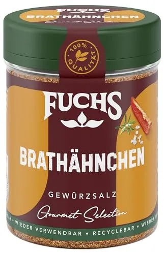 Fuchs Gourmet Selection Klassisch/Heimisch – Brathähnchen Gewürzsalz, nachfüllbares Hähnchen Gewürz, Salz zum Würzen von gebratenem Geflügel-Fleisch, vegan, 80 g