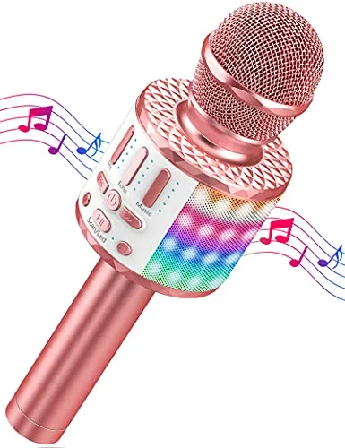 Karaoke Maschine Kinder mit 2 Mikrofon, Mini Karaoke Drahtlosen Mikrofon, Tragbares Bluetooth Lautsprecher mit LED-Lichtern, Geschenke Spielzeug für Mädchen und Jungen
