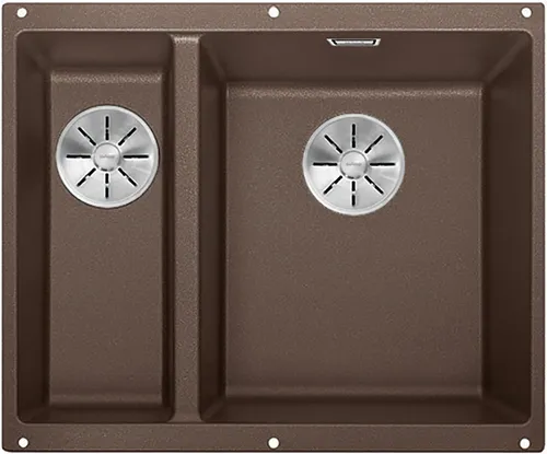 BLANCO SUBLINE 340/160-U Granitspüle aus SILGRANIT cafe - Sanitäranlagen & Zubehör: Pflegeleichte Unterbauspüle mit zwei Becken und nur einmaliger Montage, ideal für 60 cm breite Unterschränke – Hochwertige SILGRANIT-Oberfläche, kratzfest und hitzeunempfindlich.