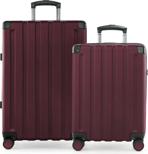 Q-Damm - 2er Koffer-Set Hartschalen-Trolleys mit Erweiterung 4 Doppelrollen, Koffer mit 4 Rollen, Bordkoffer + Check-In Gepäck, Hardshell Luggage, TSA,Burgund