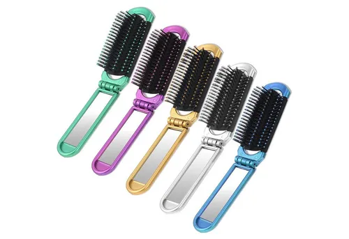 LuxusKollektion Haarbürste 5 Stk. Faltbare Reise Haarbürste Spiegel Mini Pocket Kamm Damen Herren