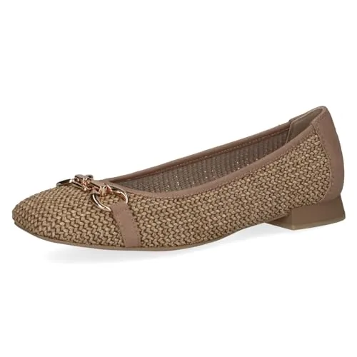 Ballerina CAPRICE Damen, Gr. 39, Beige - Modische Ballerina aus Leder und Textil mit bequemem Blockabsatz und Schmuckelement, ideal für Business und Alltag.