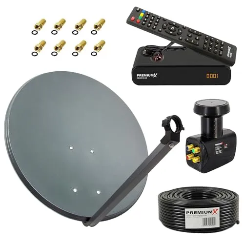 Premium X Satelliten-Komplettanlage 60cm - Hochwertige SAT-Anlage mit 60cm Aluminium-Antenne, Quad LNB und 50m Koaxialkabel für besten Empfang von FullHD TV und Radiosendern.