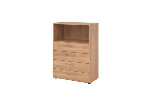 Regal 3OH 4 Schübe Nussbaum - Praktischer Aktenschrank mit 4 Teilauszügen für optimalen Stauraum. Maße: 800 x 1.100 x 417 mm. Ideal für die Büroorganisation und gefertigt aus langlebigen Spanplatten.