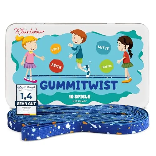 Kleintober I Premium Gummitwist Kinder I mit Anleitung für Spiele I Hüpfgummi I Twister I Indoor und Outdoor Spielzeug I für Mädchen & Jungs I Gummitwist I Kleine
