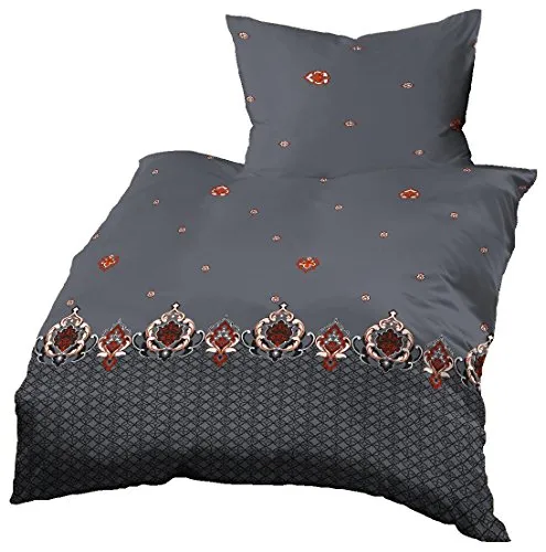 Gerald Wittmann Bettwäsche 140x200 cm + 70x90 cm, Baumwolle Satin, Ornamenten Anthrazit Grau