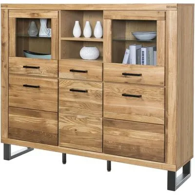 Highboard HOME AFFAIRE, braun, B:158,5cm H:140cm T:40cm, FSC-zertifiziertes teilmassives Holz, Sideboards, Highboard, Industriestil, Teilmassiv Eiche, schwarze Elemente, Modern