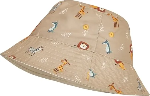 Playshoes Unisex Kinder Wendehut Sonnenhut, Wildtiere, 55 - Hüte für Baby-Jungen mit UV-Schutz 50+, wendbar und schnelltrocknend, ideal für den Sommer am Wasser