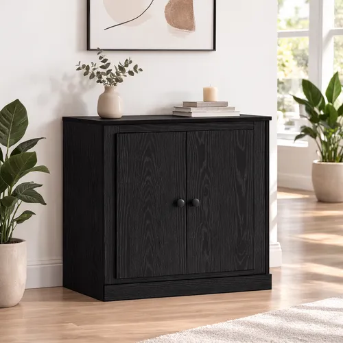 vidaXL Sideboard Schwarz in Eichen-Optik – 70 x 35,5 x 67,5 cm - Stylisches Sideboard mit großem Stauraum und rustikalem Design, ideal für Wohnzimmer oder Essbereich. Stabil und funktional, sorgt es für Ordnung und Stil in deinem Zuhause.