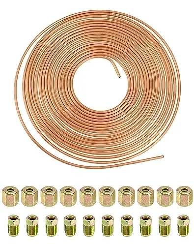 QWORK® 10m Verkupfert Bremsleitung, Außendurchmesser 4.76 mm, Innendurchmesser 3.3 mm mit 20 Muttern
