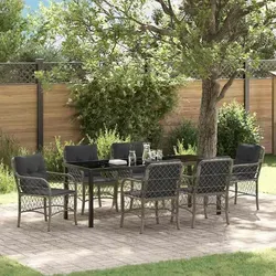 Maison Exclusive Garten Essgruppe mit Kissen 7 pcs Grau Poly-Rattan