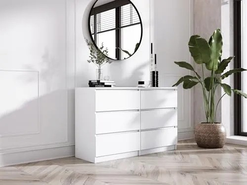 3E 3xE living.com Kommode mit 6 Schubladen 120 cm, Farbe: Weiss Matt, H: 79 cm, B: 120 cm, T: 39 cm