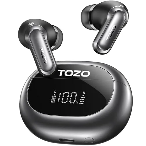 Produktbild TOZO NC20 Bluetooth-Kopfhörer 6.0,6 Mics & ENC AI für kristallklare Anrufe,LDAC Hi-Res Audio,IPX8,Verbindung mit Zwei Geräten,geringe Latenz,kabelloses Laden,32 EQ (Dunkelschwarz)