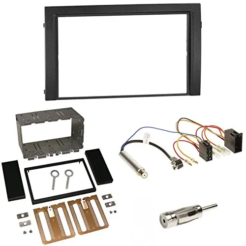 Einbauset : Autoradio Doppel-DIN 2-DIN Blende Einbaurahmen Radioblende schwarz + ISO Radio KFZ Kabel Adapter Radioadapter mit Phantomeinspeisung+ Antennenadapter für Skoda Fabia (6Y) 11/1999-12/2006