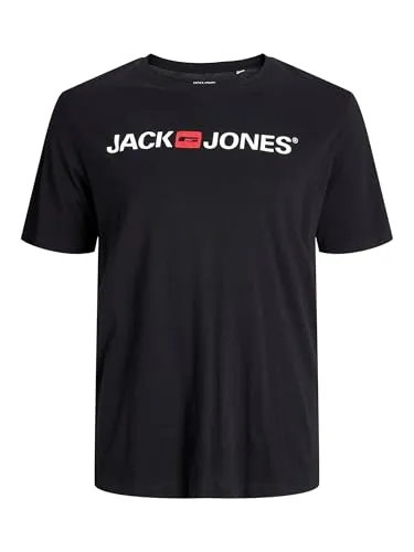 JACK & JONES Herren Designer Rundhals T-Shirt JJECORP Logo Übergrößen Kurzarm Jersey Plus +Size Shirt, Farben:Schwarz, Größe:XXL