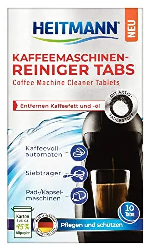 HEITMANN Kaffeemaschinen Reiniger Tabs für Kaffeevollautomaten Siebträger, 10 stück