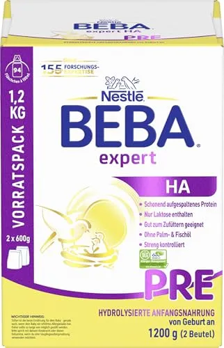 BEBA expert HA PRE – Hydrolysierte Anfangsnahrung, Vorratspack (2 x 600g)