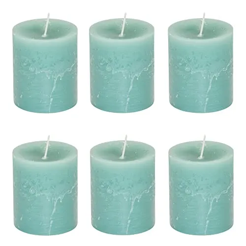 Stumpenkerzen Rustic 6er Set - Stumpenkerze, Blockkerze, Kerze, Adventskranz, Advent - Kein Ruß - Brenndauer: 30 Std. - viele Farben - 7x8 cm (Grün)