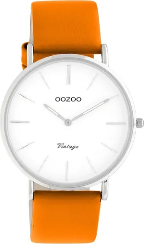 Oozoo Damen Armbanduhr Vintage Series C20302 - Elegante Armbanduhr für Damen, mit hochwertigem Lederarmband in orange und wasserdichtem Edelstahl-Gehäuse. Perfekt für jeden Anlass!