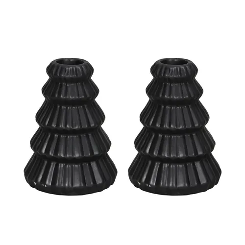 2tlg. Kerzenhalter TANNE matt schwarz Porzellan Tannenbaumform H12cm Weihnachten