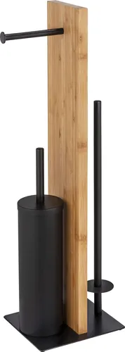 Wenko WC-Garnitur Lesina 25376100 - Bambus und schwarz lackierter Stahl, inkl. Ersatzrollenhalter und auswechselbarem Silikonbürstenkopf für optimalen Komfort